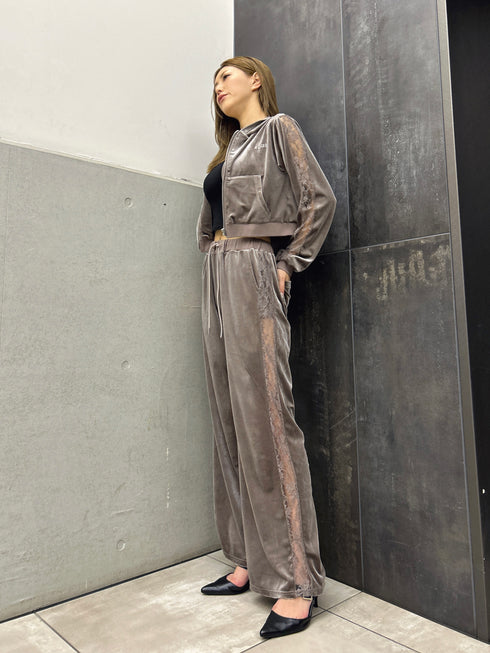 袖レースベロアパーカー