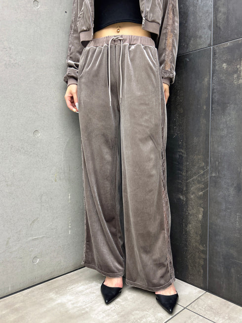 脇レースベロアストレートパンツ