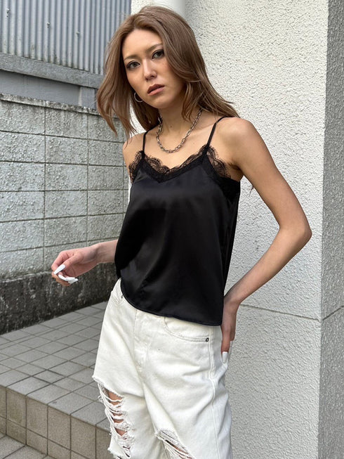 レースサテンキャミトップス