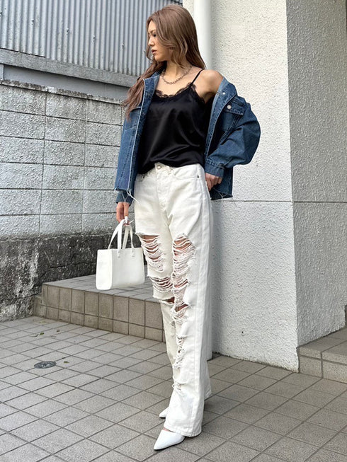 レースサテンキャミトップス