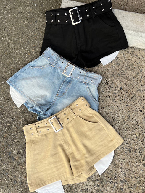 ハトメベルト付ツイルショートパンツ