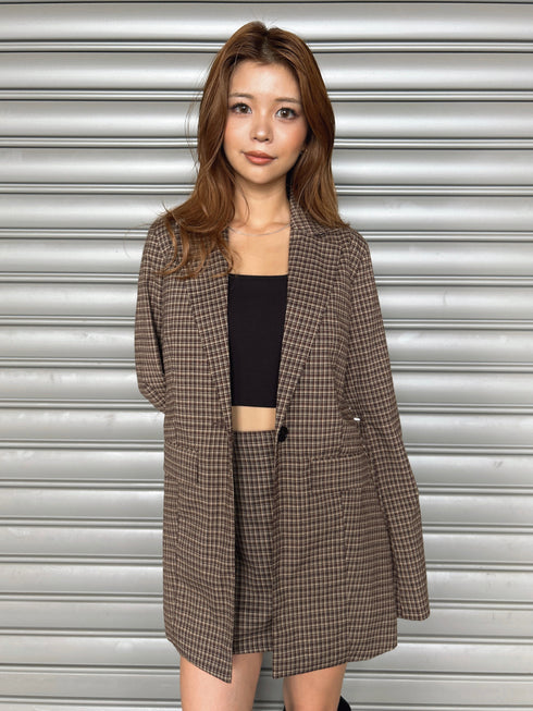 フレアスリーブチェック柄シングルジャケット