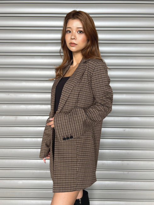 フレアスリーブチェック柄シングルジャケット