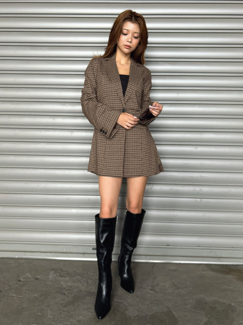 フレアスリーブチェック柄シングルジャケット