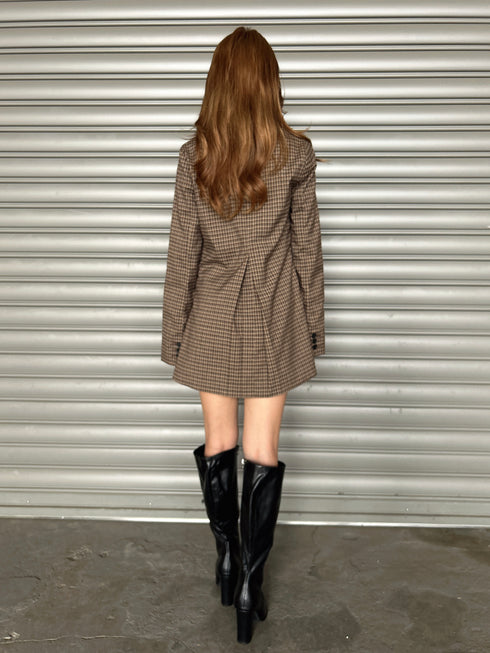 フレアスリーブチェック柄シングルジャケット