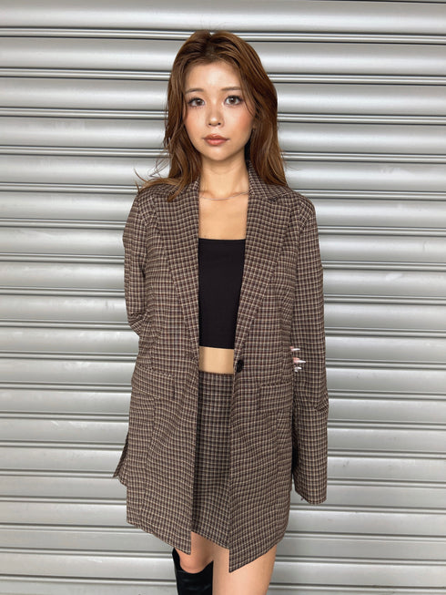 フレアスリーブチェック柄シングルジャケット