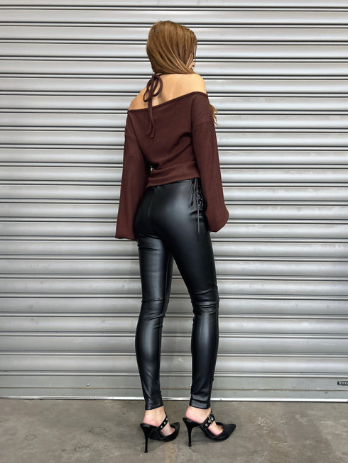 サイドデザイン フェイクレザースキニーパンツ