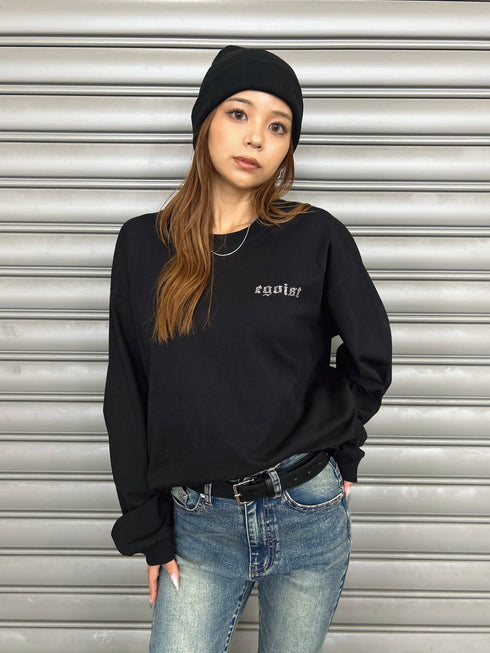 ラインストーンロゴユニセックスロンT