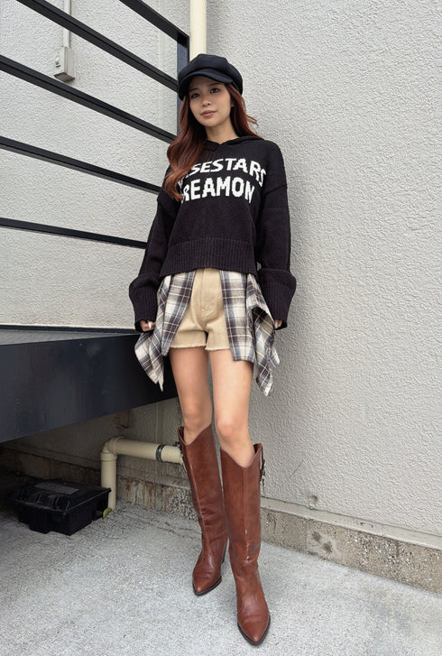 チェックシャツドッキングツイルショートパンツ