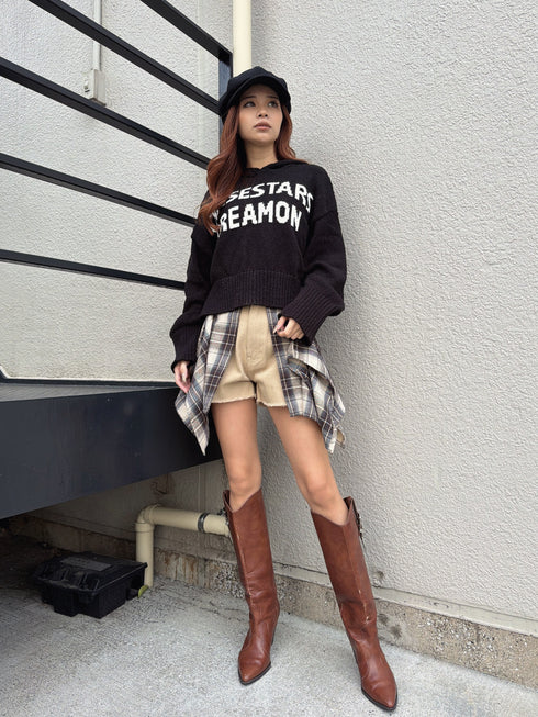 チェックシャツドッキングツイルショートパンツ