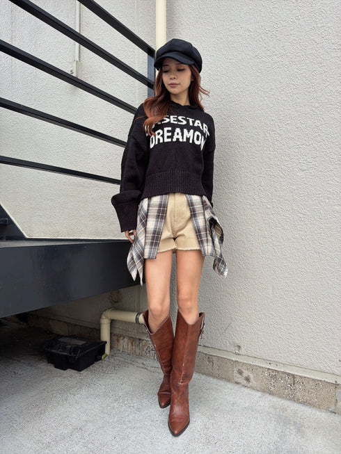 チェックシャツドッキングツイルショートパンツ