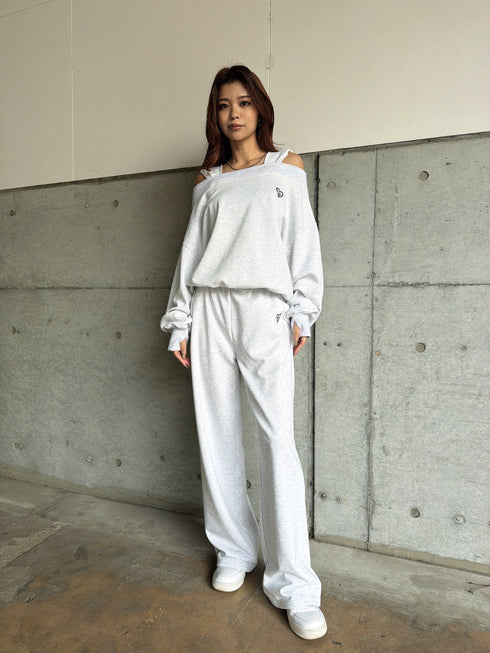 ハートロゴオフショル裏毛トップス