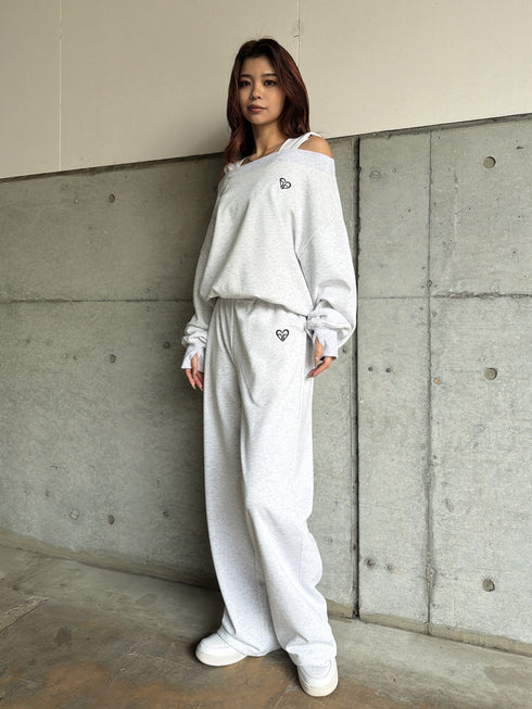 ハートロゴ裏毛ワイドパンツ