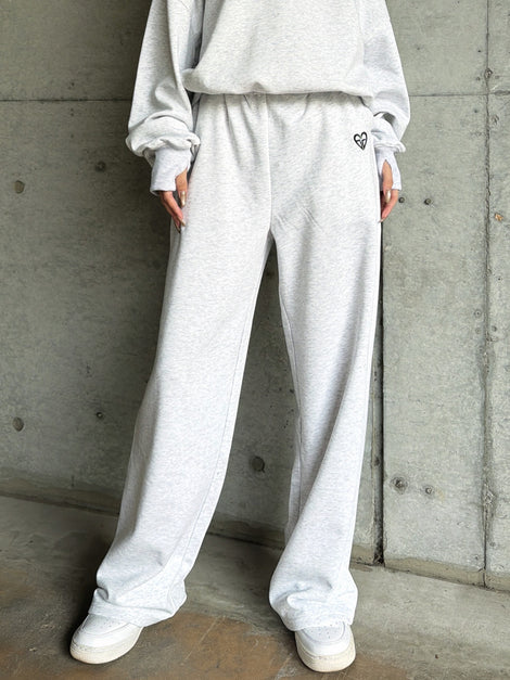 ハートロゴ裏毛ワイドパンツ