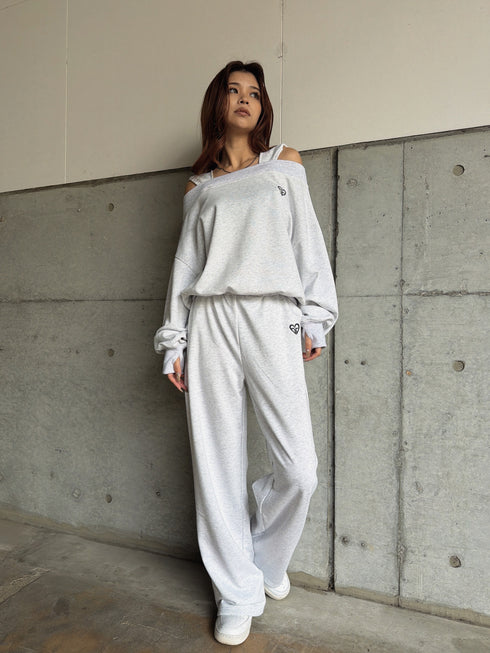 ハートロゴ裏毛ワイドパンツ