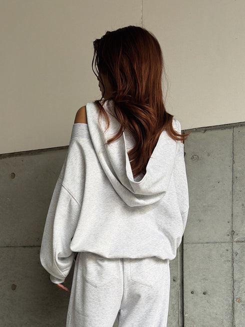 ハートロゴオフショル裏毛トップス