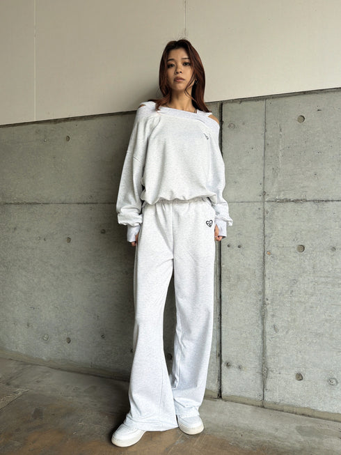 ハートロゴ裏毛ワイドパンツ