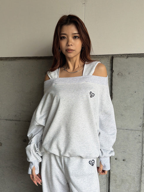 ハートロゴオフショル裏毛トップス