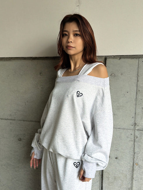 ハートロゴオフショル裏毛トップス