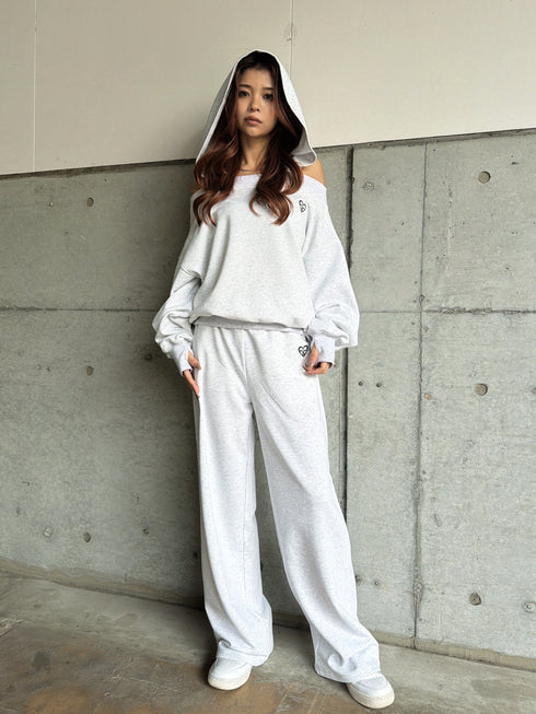 ハートロゴ裏毛ワイドパンツ