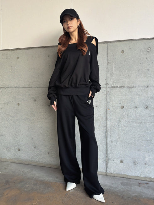 ハートロゴ裏毛ワイドパンツ