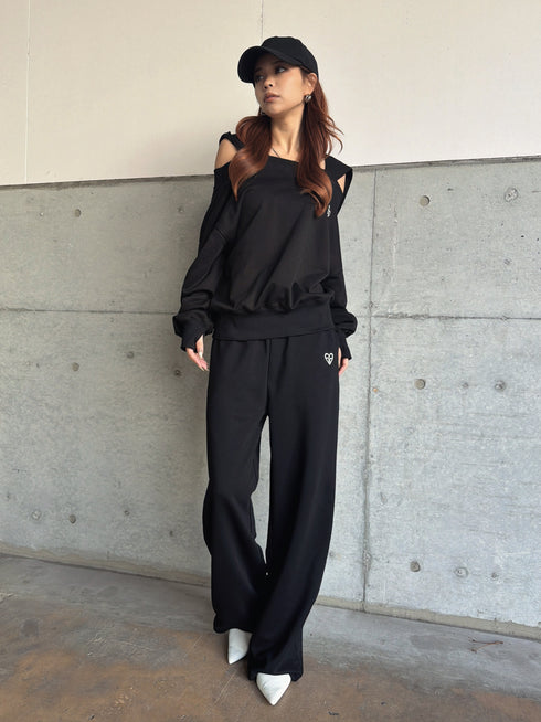 ハートロゴ裏毛ワイドパンツ