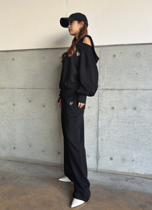 ハートロゴ裏毛ワイドパンツ