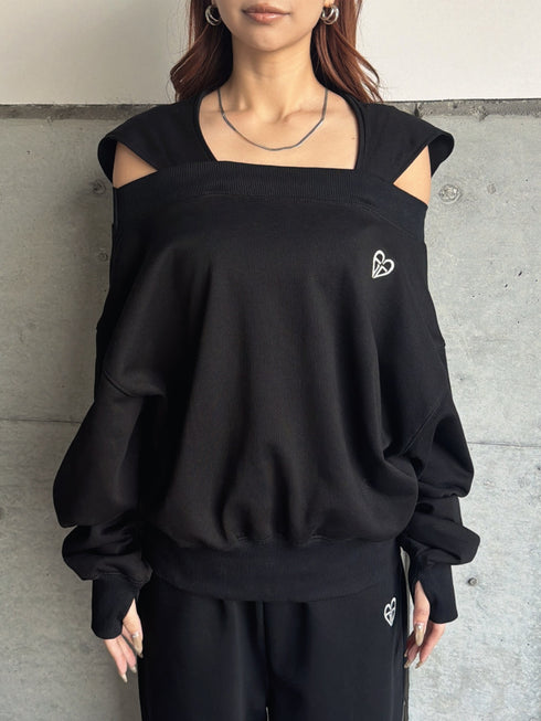 ハートロゴオフショル裏毛トップス