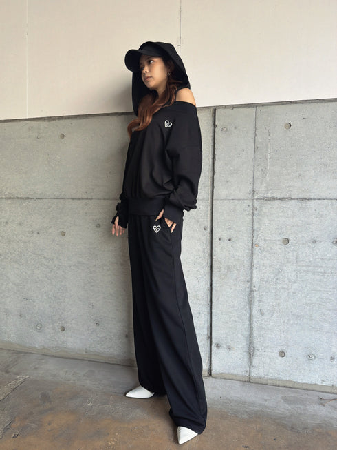 ハートロゴ裏毛ワイドパンツ