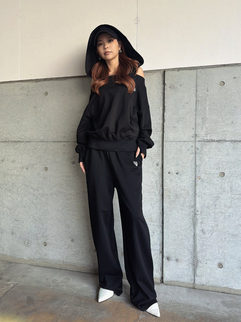 ハートロゴ裏毛ワイドパンツ