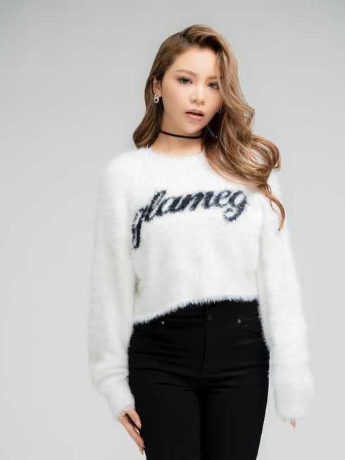 ロゴシャギーニットトップス