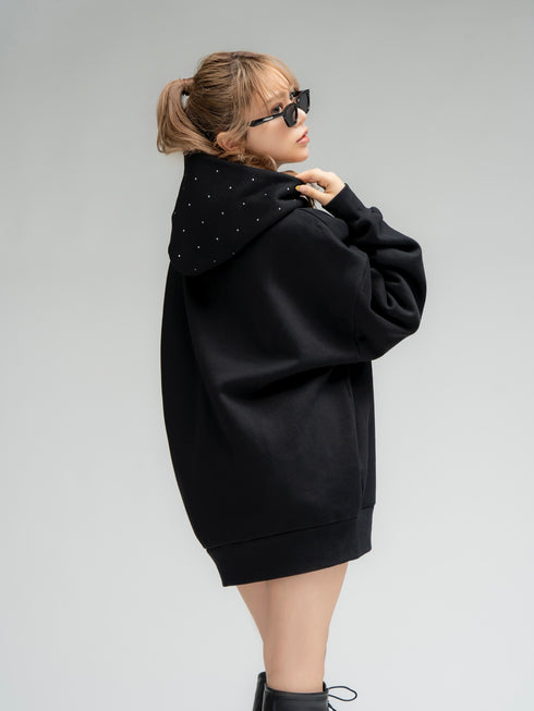 ラインストーンフードトップス