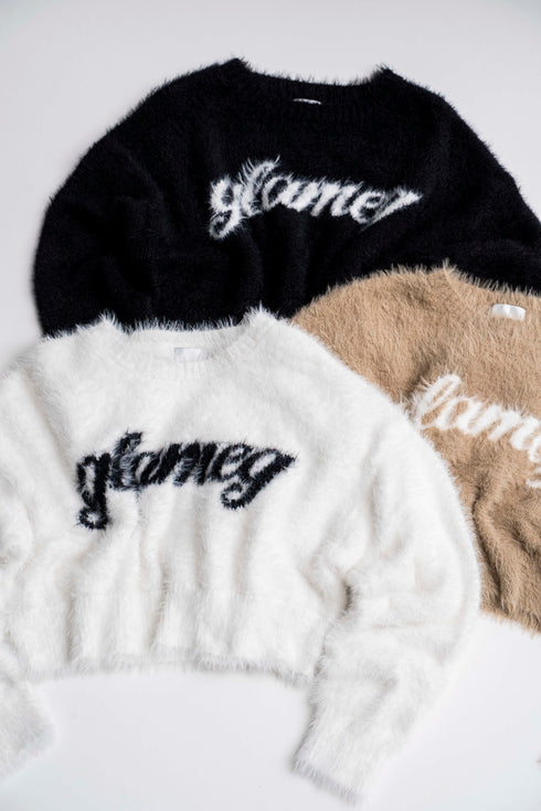 ロゴシャギーニットトップス