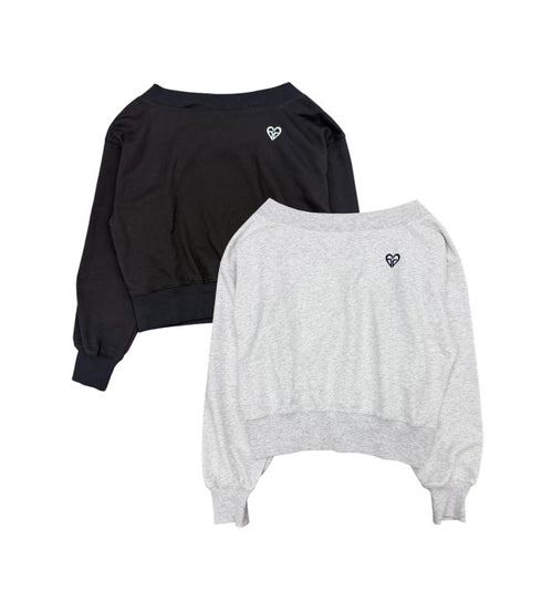ハートロゴオフショル裏毛トップス