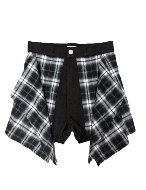 チェックシャツドッキングツイルショートパンツ