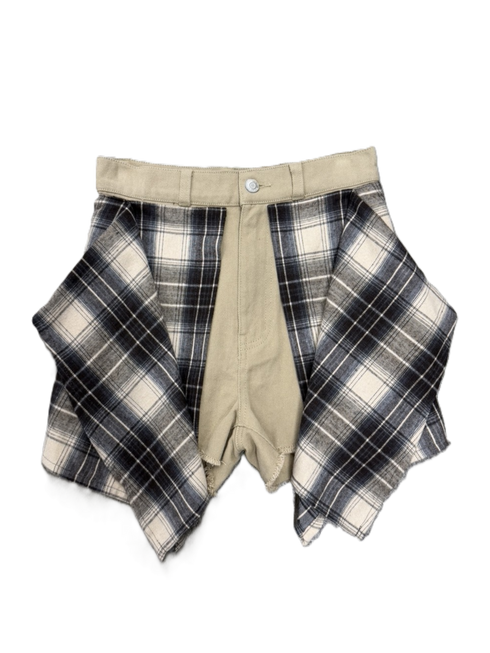 チェックシャツドッキングツイルショートパンツ