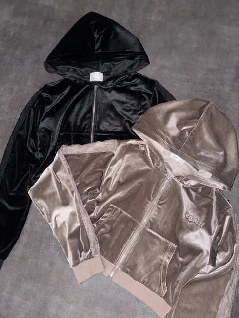 袖レースベロアパーカー