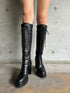 フェイクレザーレースアップロングブーツ