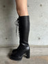フェイクレザーレースアップロングブーツ