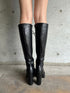 フェイクレザーレースアップロングブーツ