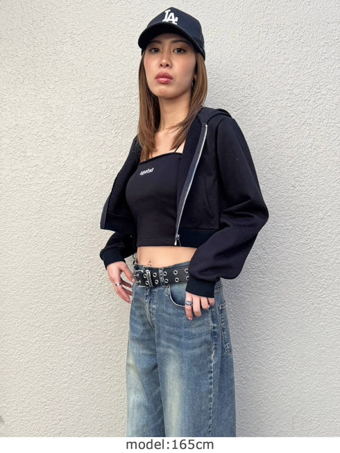 ロゴ刺繍スウェットショートパーカー