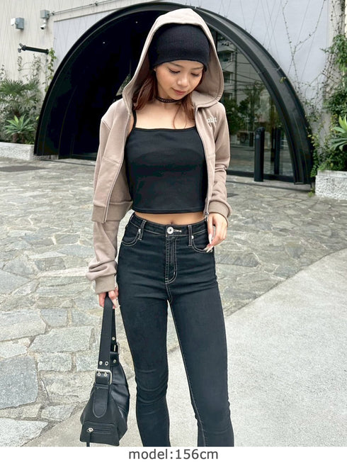 ロゴ刺繍スウェットショートパーカー