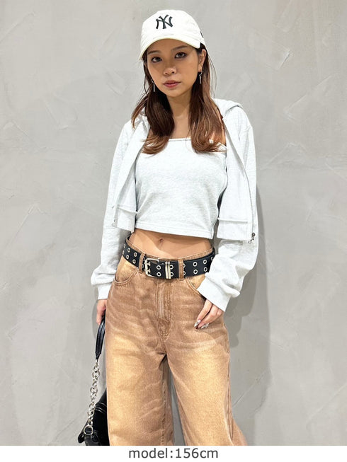 ロゴ刺繍スウェットショートパーカー