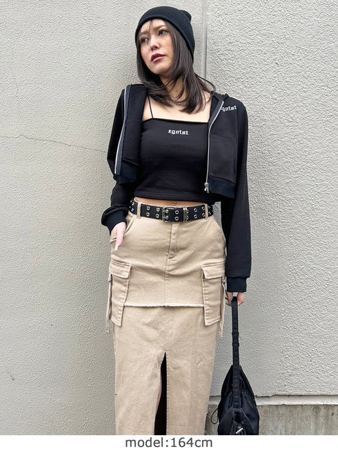 ロゴ刺繍スウェットショートパーカー