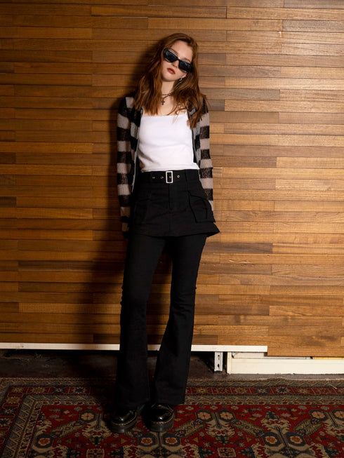 ボーダー透かしニットパーカー